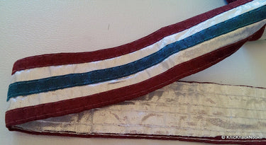 Maroon, Silver And Teal Shimmer Trim Lace, 43 mm Wide